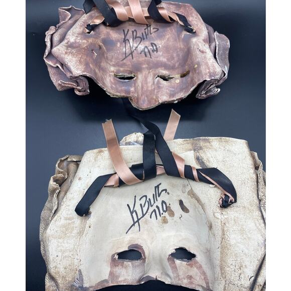 Vintage Pair Signed‎ studio pottery Mask Ceramic raku venetian New Orleans Art - Picture 4 of 9